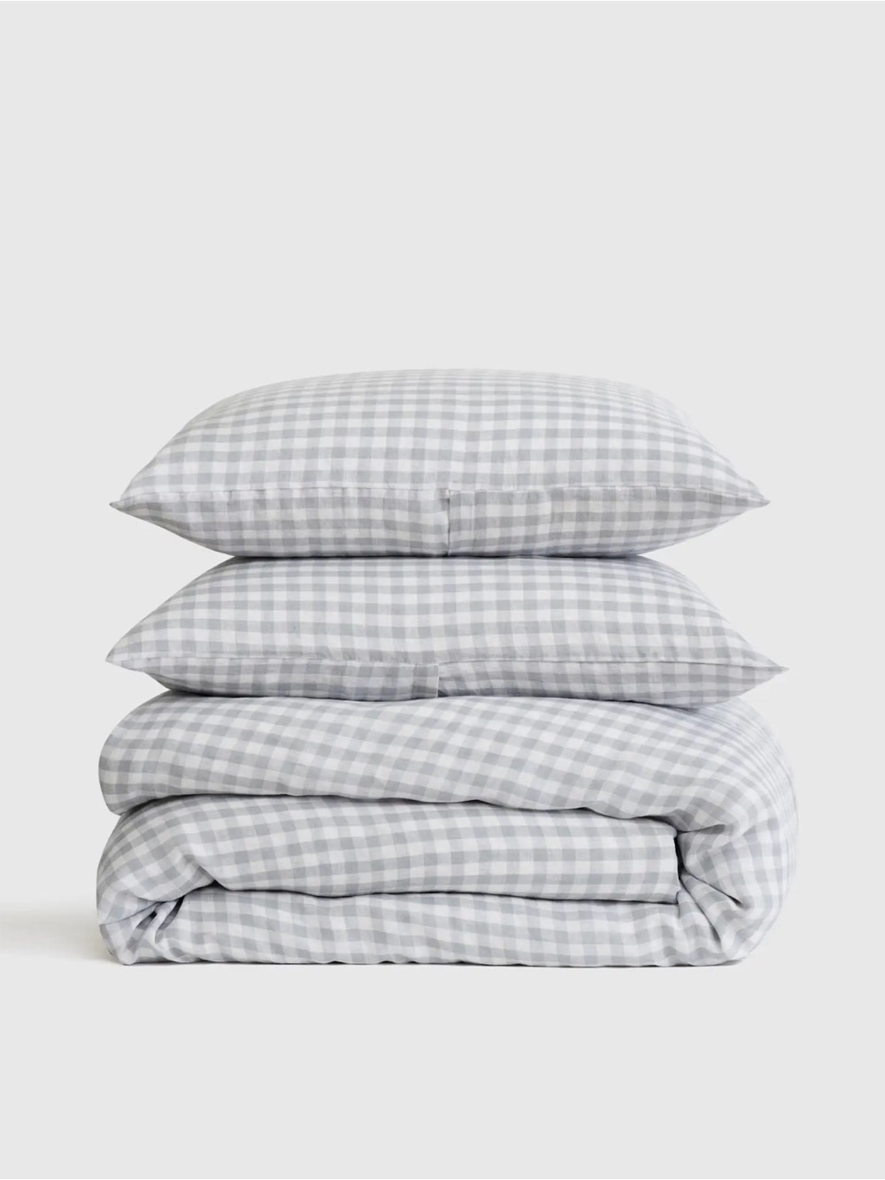 Quince European Linen Duvet Cover Set in Blue Fog Gingham King Size 675